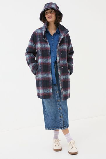 Buy FatFace Freya Blue Wool Blend Check Coat from Next Netherlands