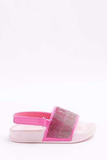 Buy River Island Pink Girls RI Diamonte Sliders from Next Canada