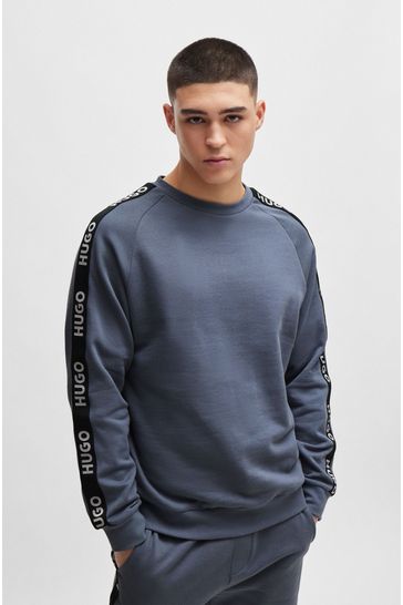 HUGO Cotton-Terry Sweatshirt With Logo Tape and Ribbed Cuffs