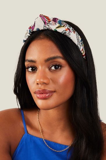 Accessorize Embroidered Tropical Knot White Headband