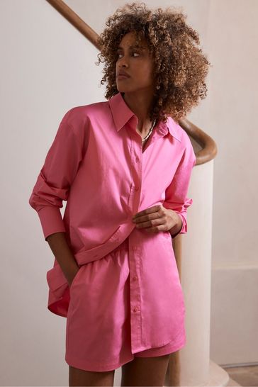 Mint Velvet Pink Cotton Shirt And Shorts Set