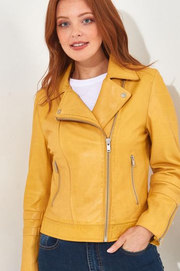 Joe Browns Yellow Cropped Leather Jacket