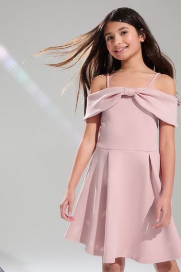Lipsy Pink Cold Shoulder Bow Skater Dress (5-16yrs)