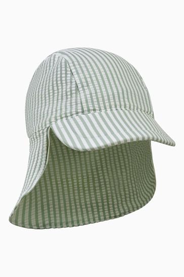 MORI Cream UPF 50 Seersucker Sun Safe Green Stripe Swim Hat