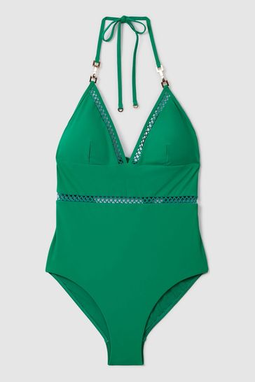Buy Reiss Green Rita Lattice Halter Neck Swimsuit from Next Bahrain