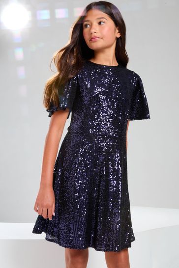 Buy Lipsy Blue Flutter Sleeve Sequin Party Dress 5 16yrs from Next Netherlands