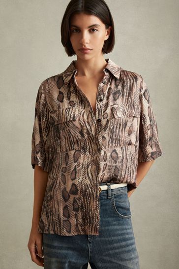 Buy Reiss Neutral Maya Snake Print Shirt from Next Denmark