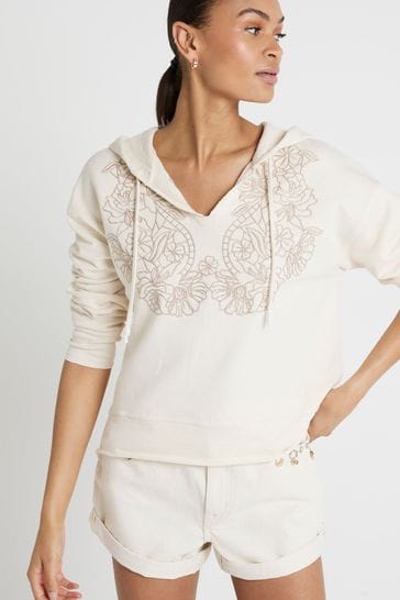 River Island Cream Embroidered Hoodie