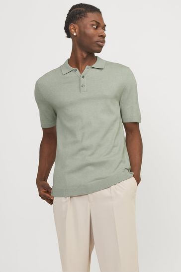 JACK & JONES Green Knitted Polo Top