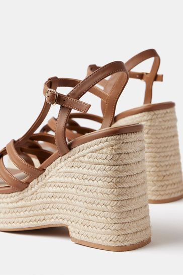 Buy Mint Velvet Brown Leather Espadrille Wedges from Next Bahrain