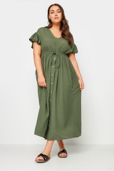 Yours Curve Khaki Green Linen Maxi Dress
