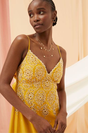 Buy FatFace Daisy Yellow Broderie Midi Dress from Next Bahrain