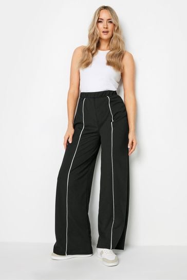 Long Tall Sally Black Contrast Pipe Detail Wide Leg Trousers