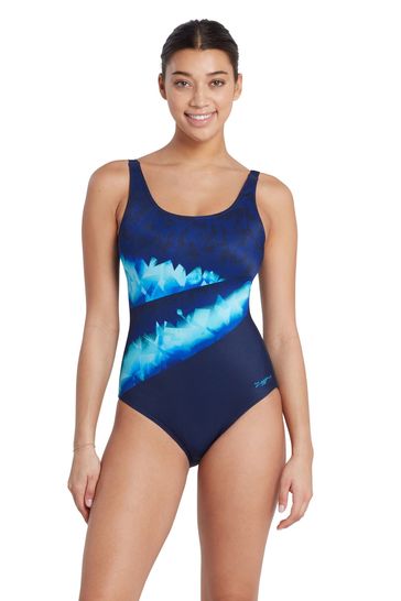 Zoggs Adjustable Scoopback One Piece Swimsuit with Tummy Control and Foam Cups Support