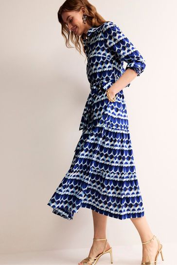 Boden Blue Flo Cotton Midi Shirt Dress