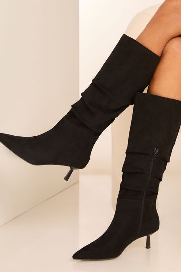 Kitten heel knee high black boots discount