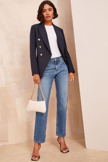 Friends Like These Navy Blue Petite Military Blazer