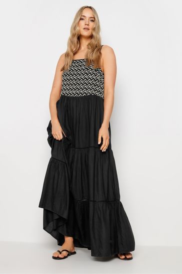 Long Tall Sally Black Embroidery Detail Tiered Maxi Dress