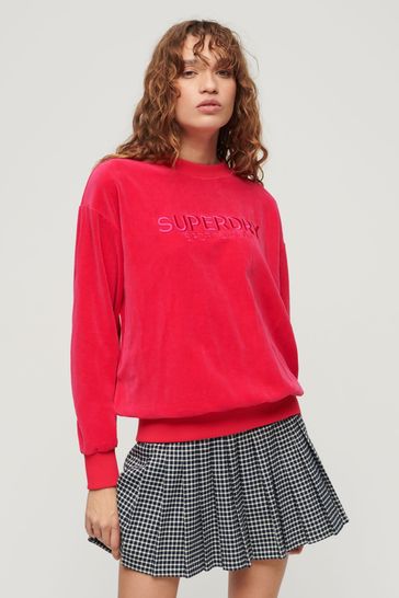 SUPERDRY Pink SUPERDRY Velour Graphic Boxy Crew Sweatshirt