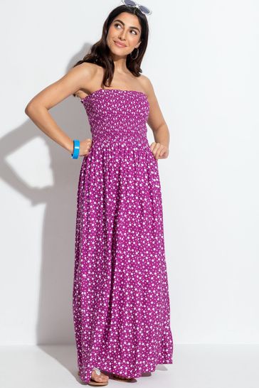 Buy Pour Moi Purple Spot Strapless Shirred Bodice Maxi Beach Dress from Next Bahrain