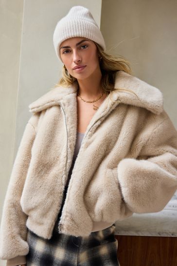 Cream faux fur jacket on sale