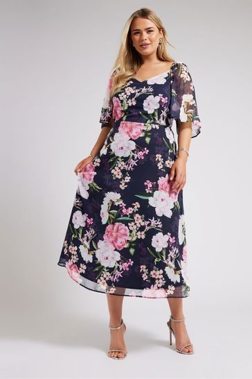 Yours Curve Blue YOURS LONDON Curve Navy Blue Floral Print Maxi Dress