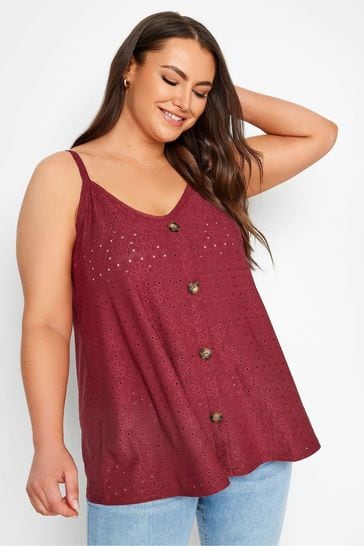 Yours Curve Brown Button Front Broderie Vest