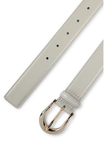 BOSS White Italian-Leather Belt With Logo-Engraved Buckle