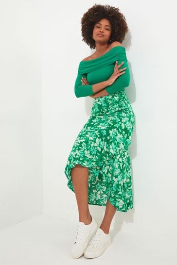 Joe Browns Green Leaf Print Wrap Front Midi Skirt