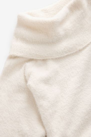 White Ecru Fluffy Off Shoulder Bardot Jumper