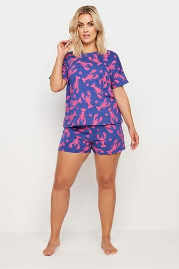 Yours Curve Purple YOURS Curve Blue Lobster Print Pyjama Set