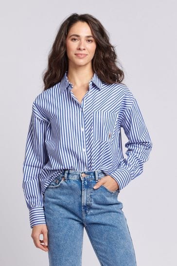 U.S. Polo Assn. Womens Loose Fit Blue Striped Shirt