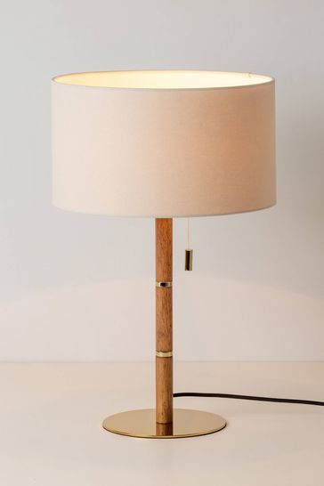 Houseof. Wooden And Brass Disk Table Lamp