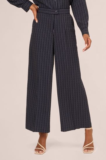 Adrianna Papell Blue Full Length Pinstripe Woven Trousers