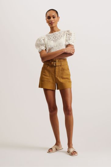 Ted Baker Selda Self Tie High Waisted Brown Shorts