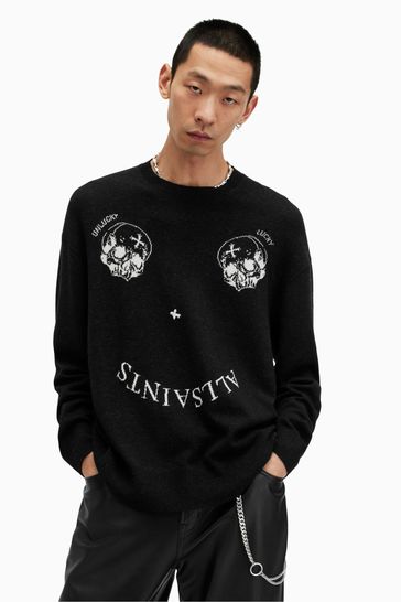 AllSaints Black Smile Saints Crew Neck Jumper