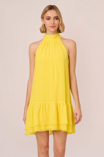 Adrianna Papell Yellow Chiffon Trapeze Short Dress