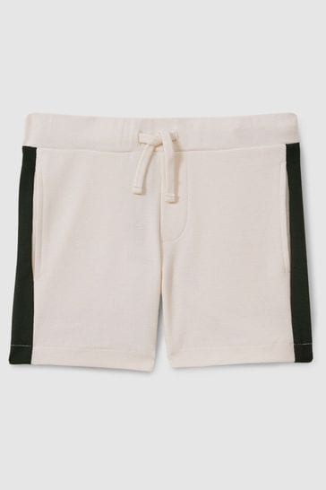 Reiss Ecru/Green Marl Teen Textured Cotton Drawstring Shorts
