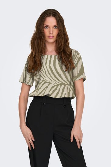 JDY Green Zebra Print Woven Short Sleeve T-Shirt