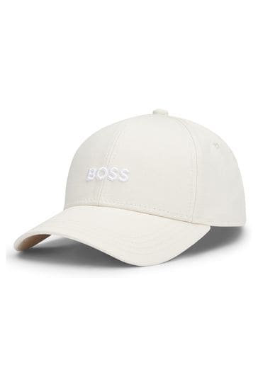 BOSS White Cotton-Twill Six-Panel Cap With Embroidered Logo