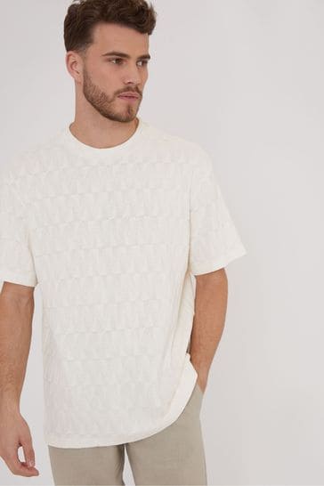 Threadbare White Relaxed Fit Textured Short Sleeve T-Shirt