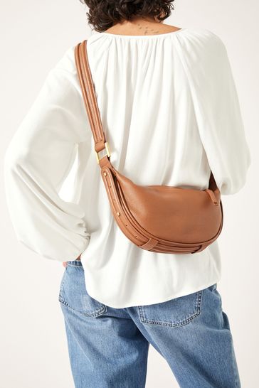 Hush Brown Rory Crescent Leather Crossbody Bag