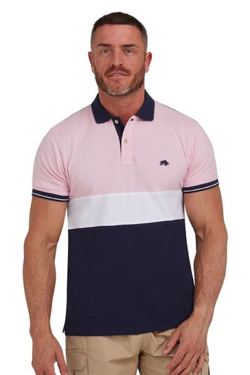 Raging Bull Pink Contrast Panel Pique Polo Shirt