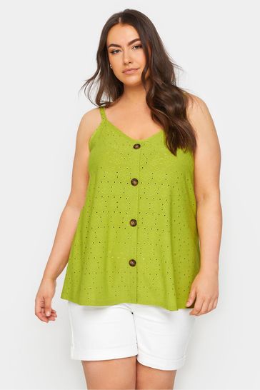 Yours Curve Green Button Front Broderie Vest