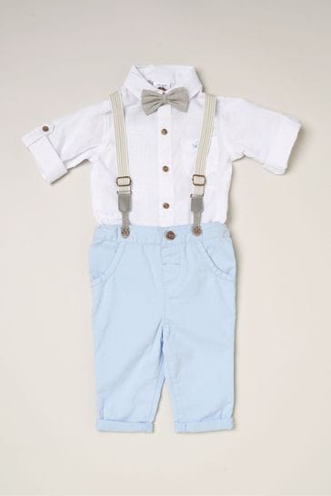 Little Gent Blue Shirt Bodysuit Bowtie Loop Brace & Trousers Outfit Set