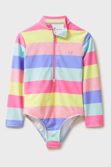 Crew Clothing Multi Stripe Long Sleeve Front Zip Swimsuit