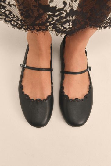 Buy Black Standard Fit Tabitha Simmons Elfie Leather Scalloped Mary Jane Shoes from Next Saudi Arabia