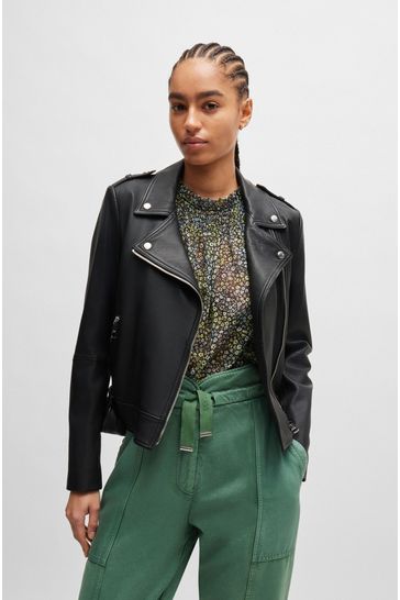 Boss leather biker jacket discount