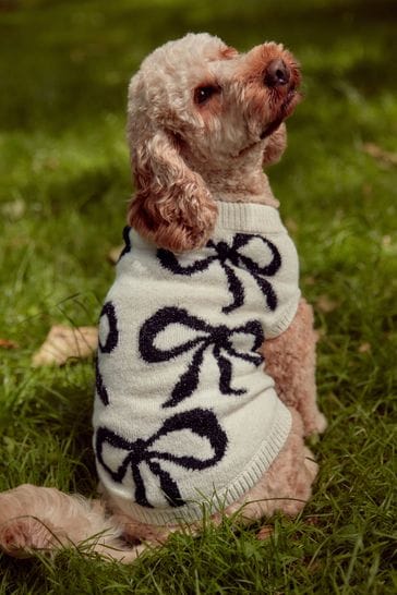 Buy White and Black Tinsel Bow Christmas Dog Jumper from Next Bahrain