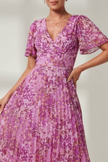 Buy Jolie Moi Purple Floral Pleated Dip Hem Chiffon Maxi Dress from Next Denmark